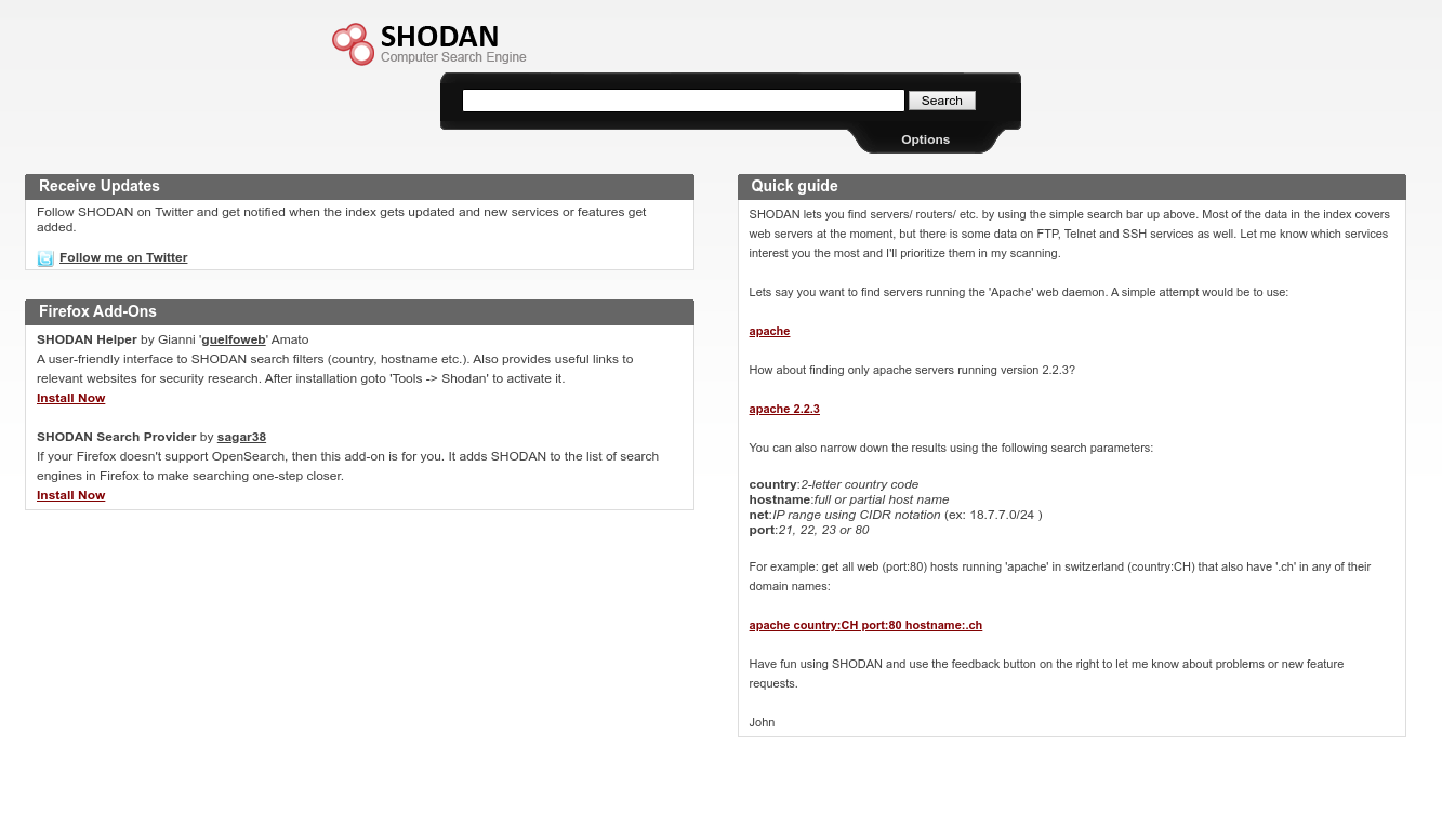 Shodan website short after launch